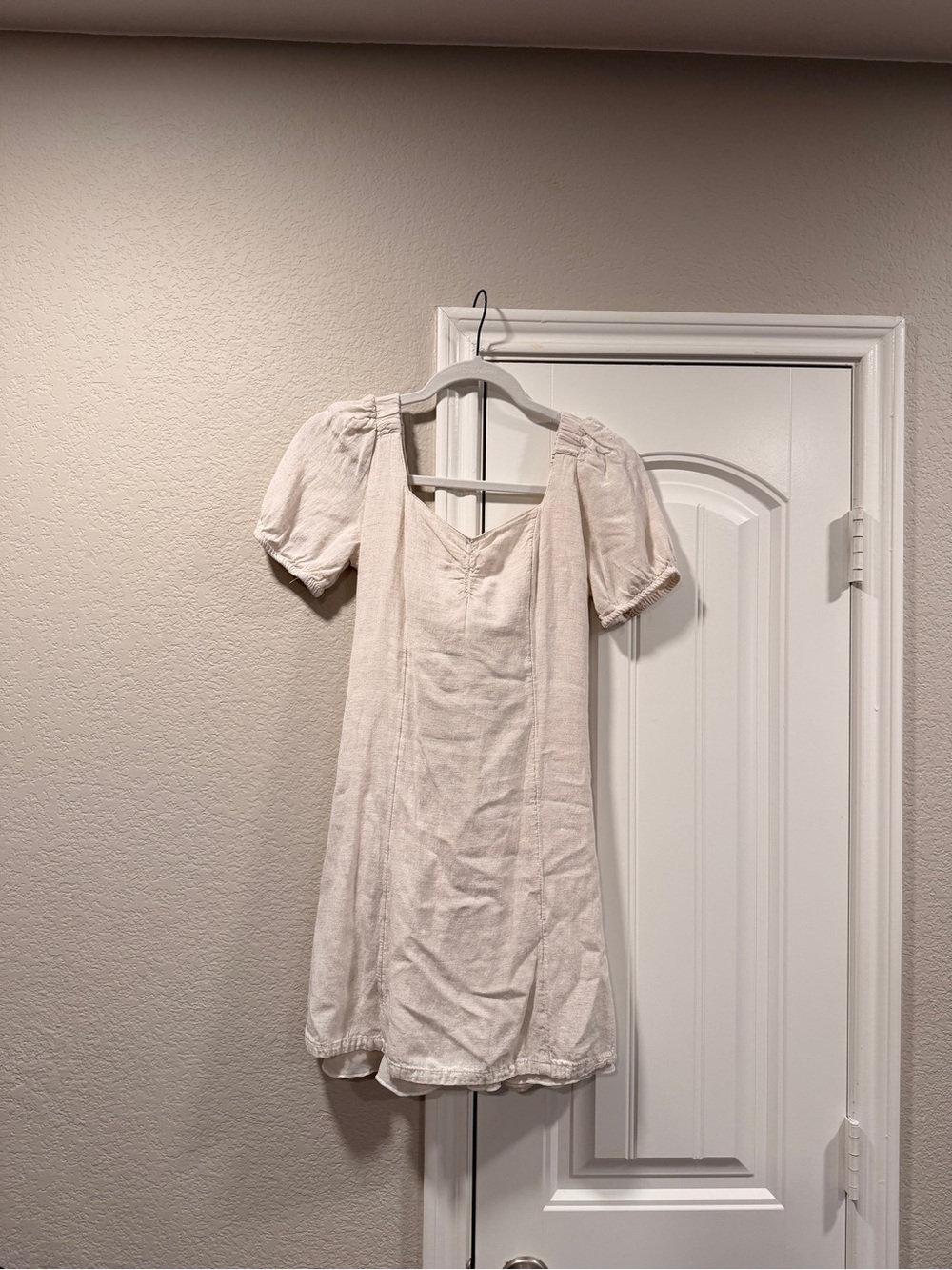 Japna Cream Mini Dress with Puff Sleeves